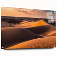 A side view of an acrylic glass wall art piece showcasing a stunning desert dunes design, featuring subtle earthy tones and intricate pin details, ideal for modern home decor.