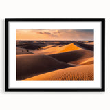 Framed wall art collection showcasing a serene dune landscape, featuring a black mat and sleek black frame, perfect for modern home decor.