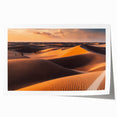 Desert landscape wall art print showcasing vibrant dunes in warm tones, rolled for shipping in protective packaging, perfect for enhancing home decor.