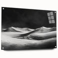 Acrylic glass wall art showcasing a vibrant desert dune landscape design, featuring sand tones and an elegant side view with mounting pins for easy display.