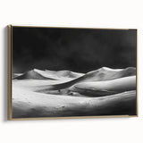 Framed canvas wall art featuring a stunning desert dune landscape in warm gold tones, showcasing intricate textures and depth, ideal for home decor enhancement.