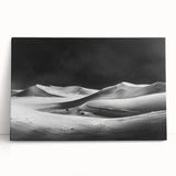 Stretched canvas wall art showcasing a serene desert landscape with soft sand dunes and a pastel sunset, ideal for enhancing modern home decor.