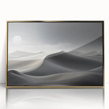 Framed acrylic wall art featuring a stunning desert dune landscape design with golden accents, perfect for enhancing modern home decor and adding a touch of elegance.