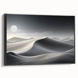 Framed canvas wall art showcasing an abstract desert dune landscape design with warm earth tones, elegantly displayed from the side, perfect for modern home decor.