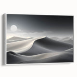 Framed canvas wall art showcasing serene dunes landscape design in soft beige and white hues, perfect for modern decor. Ideal for living room or office settings.