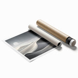 Abstract landscape wall art print showcasing vibrant sand dunes in warm tones, rolled for easy storage and display, ideal for modern home decor.