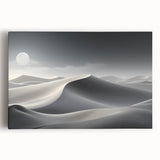 Stretched canvas wall art showcasing a serene desert landscape with golden dunes and a vibrant sunset, designed to enhance modern home decor.