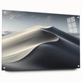 Acrylic glass wall art showcasing a stunning side view of colorful desert dunes, framed with elegant pins, perfect for enhancing modern home decor.