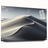 Acrylic glass wall art showcasing a stunning side view of colorful desert dunes, framed with elegant pins, perfect for enhancing modern home decor.