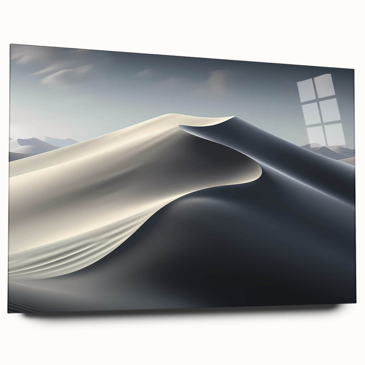 Acrylic glass wall art featuring serene desert dunes with soft, flowing sand textures and warm earthy tones, perfect for enhancing modern interior décor.