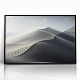 Framed acrylic wall art showcasing a stunning desert dune landscape in warm hues of orange and beige, elegantly designed for modern home decor.