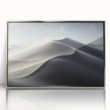 Framed acrylic wall art featuring a stunning desert dune landscape design in silver, showcasing intricate textures and vivid colors, perfect for modern home decor.