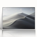 Framed acrylic wall art featuring a serene desert dune landscape in soft beige and warm tones, perfect for home decor. Ideal for enhancing modern interiors with a touch of nature.