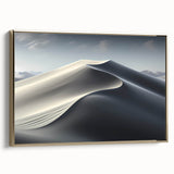 Framed canvas wall art showcasing a stunning desert landscape with golden dunes, perfect for enhancing modern home decor. Ideal for art enthusiasts and nature lovers.