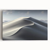 Stretched canvas wall art showcasing a serene desert landscape with rolling dunes, featuring warm golden and sandy tones, perfect for modern home decor.