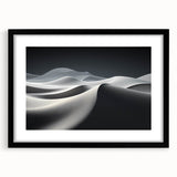 Framed wall art featuring a stunning landscape design of dunes, highlighted by a black frame and mat, perfect for modern home decor and interior styling.