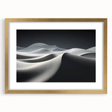 Framed landscape wall art showcasing serene sand dunes in warm tones, accented with a gold mat and frame, perfect for modern home decor.