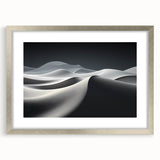 Framed wall art featuring a serene dunes landscape design with silver matting, perfect for home decor and adding a touch of nature-inspired elegance.
