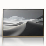 Framed acrylic wall art featuring a serene desert landscape with golden dunes, designed to enhance modern interiors with its elegant finish and captivating colors.