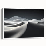Framed canvas wall art showcasing a serene desert dune landscape design in soft beige and white tones, perfect for enhancing modern home decor.