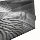 Close-up of a stunning acrylic glass wall art piece showcasing a vibrant desert landscape with rolling sand dunes, perfect for enhancing modern home decor.