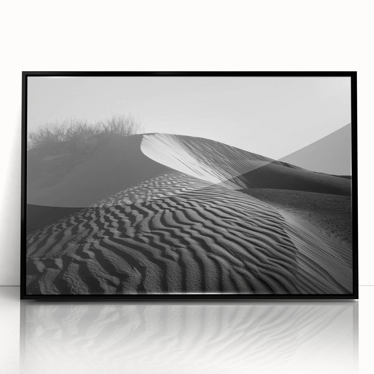 Framed acrylic wall art showcasing a stunning desert dunes landscape with a vibrant color palette, perfect for enhancing modern home decor.