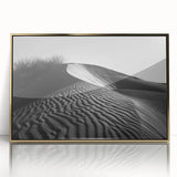 Framed acrylic wall art showcasing a stunning desert dunes landscape in gold tones, perfect for modern home decor, adding elegance and warmth to any space.