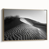 Framed canvas wall art showcasing a stunning desert dune landscape with golden tones, perfect for modern home decor. Ideal for adding a touch of elegance to any room.