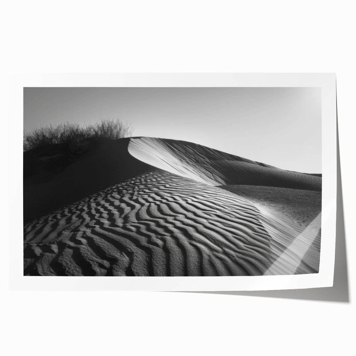 Sandy desert dunes captured in a vibrant wall art print, showcasing soft golden hues and intricate textures, perfect for enhancing any modern living space or office decor.