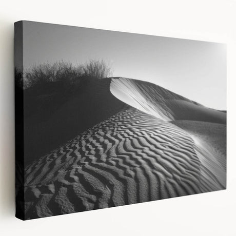 Stretched canvas wall art showcasing an intricate desert dune landscape with warm beige and golden tones, perfect for modern home decor.