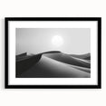 Framed wall art showcasing a serene desert dune landscape design with a black mat border, perfect for modern home decor, enhancing any living space with natural beauty.