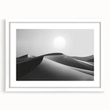 Framed wall art featuring a stunning desert dune landscape design with a white mat, ideal for home decor, enhancing any modern interior space with its serene colors and aesthetic appeal.