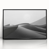 Framed acrylic wall art showcasing a stunning dune landscape design, featuring soft beige and blue tones, ideal for modern home decor and enhancing any living space ambiance.