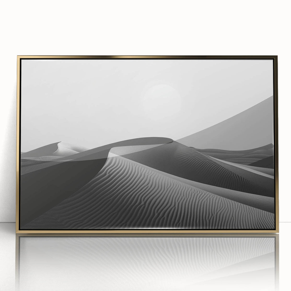 Framed acrylic wall art showcasing a stunning desert dunes landscape design, featuring golden hues and intricate textures, perfect for modern decor.
