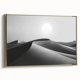 Framed canvas wall art featuring a stunning desert dune landscape in warm gold tones, showcasing intricate textures and elegant design, ideal for modern decor.