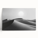 Stretched canvas wall art showcasing a serene desert landscape with golden dunes, perfect for modern home decor. Ideal for creating a calming atmosphere in any room.