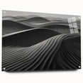 Acrylic glass wall art featuring a stunning desert dune landscape design, showcased in a side view with decorative pins, perfect for modern home decor.