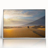 Framed acrylic wall art showcasing a serene desert dune landscape design, featuring soft beige and warm tones, perfect for modern home decor.