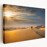 Stretched canvas wall art showcasing a serene desert landscape with rolling dunes, warm beige and orange tones, perfect for adding a tranquil touch to home decor.