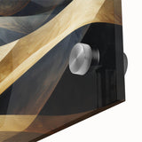 Close-up of a stunning acrylic glass wall art piece featuring a vibrant desert dune landscape design, showcasing warm hues of orange and gold, perfect for modern home decor.