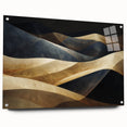 Acrylic glass wall art showcasing a stunning desert landscape with rolling dunes, presented in a side view with decorative pins for easy hanging. Perfect for modern home decor.