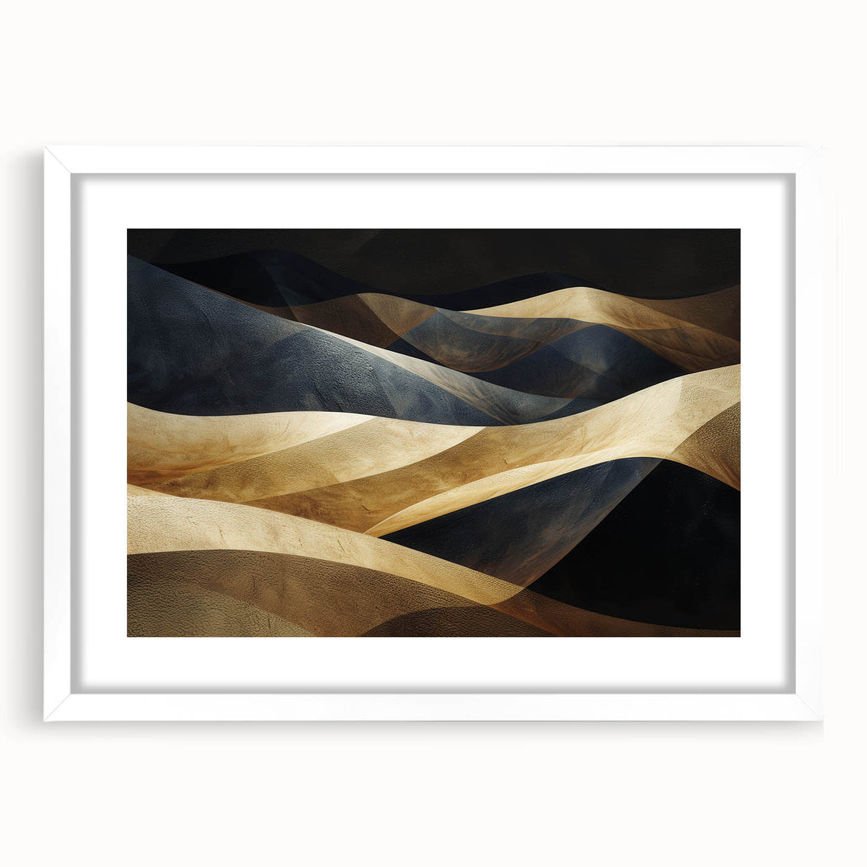 Framed white mat artwork showcasing serene desert dunes landscape design, perfect for modern home decor. Ideal for enhancing living spaces with natural beauty.