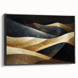 Framed canvas wall art depicting a serene desert landscape with rolling dunes, featuring warm beige and soft brown tones, ideal for home decor enhancement.
