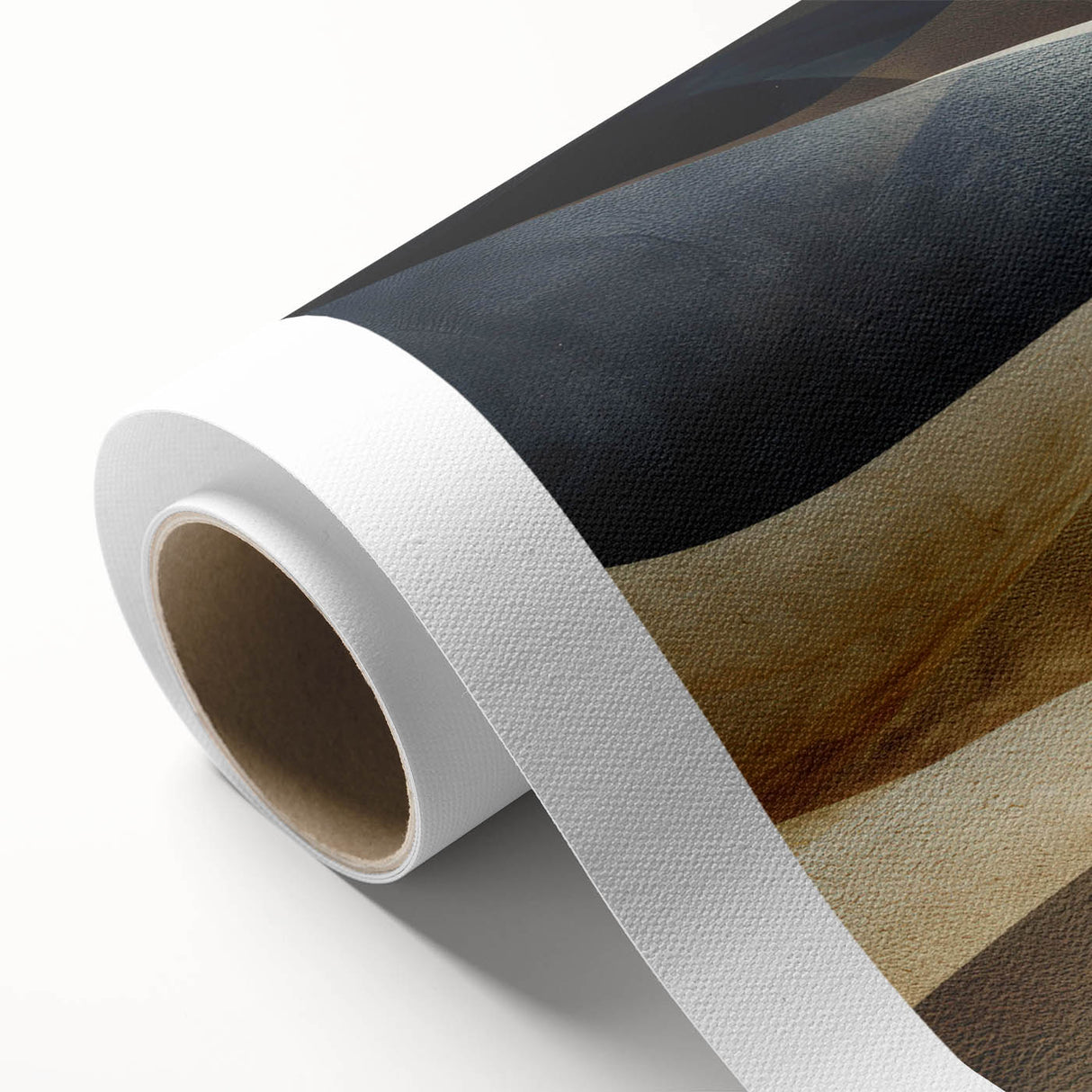 Vibrant rolled canvas showcasing a modern desert landscape design with soft dunes and warm hues, ideal for home décor, packaged securely in a protective tube.
