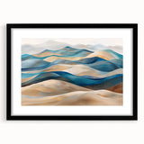 Black-framed wall art featuring a serene desert landscape with golden dunes, designed to enhance modern decor. Perfect for adding warmth and tranquility to any room.