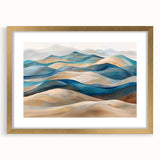 Framed wall art featuring a serene desert landscape with golden dunes, elegantly matted and showcased in a luxurious gold frame, perfect for enhancing home decor.