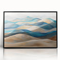 Framed acrylic wall art featuring a serene desert dune landscape design, showcasing soft beige and warm brown tones, ideal for modern home decor.