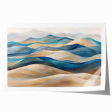 Rolled print of a serene desert landscape featuring soft, golden sand dunes under a bright blue sky, elegantly designed for wall art decor.