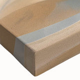 Close-up of a stretched canvas wall art piece showcasing a vibrant desert landscape with rolling sand dunes, featuring warm hues of gold and orange, ideal for modern decor.