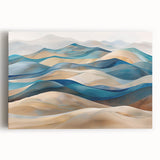 Stretched canvas wall art showcasing a serene desert landscape with soft sand dunes under a twilight sky, perfect for modern home decor and tranquility-themed spaces.